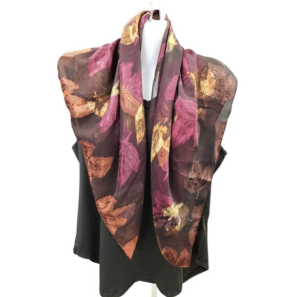 Sheer Chiffon Scarf With Vibrant Leaf Print 35x35 Inches Liz Claiborne - Picture 5 of 11